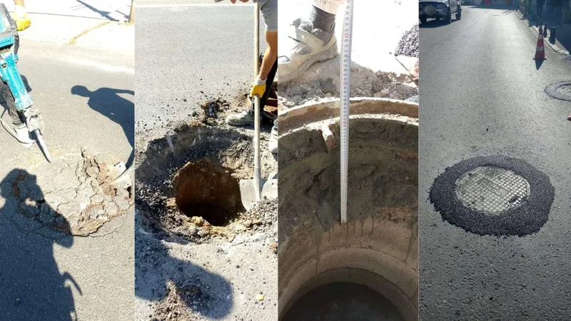 BELEDİYE EKİPLERİNDEN YOLLARDAKİ BACALARDA YÜKSELTME ÇALIŞMALARI