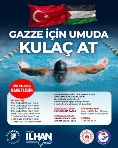 Yeşilyurt Belediyesi Gazze İçin Yüzme Yarışması Düzenliyor