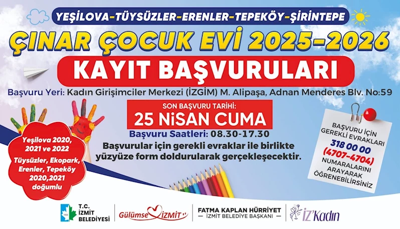 ÇINAR ÇOCUK EVLERİ İÇİN YENİ DÖNEM KAYITLARI 25 NİSAN’A KADAR UZATILDI