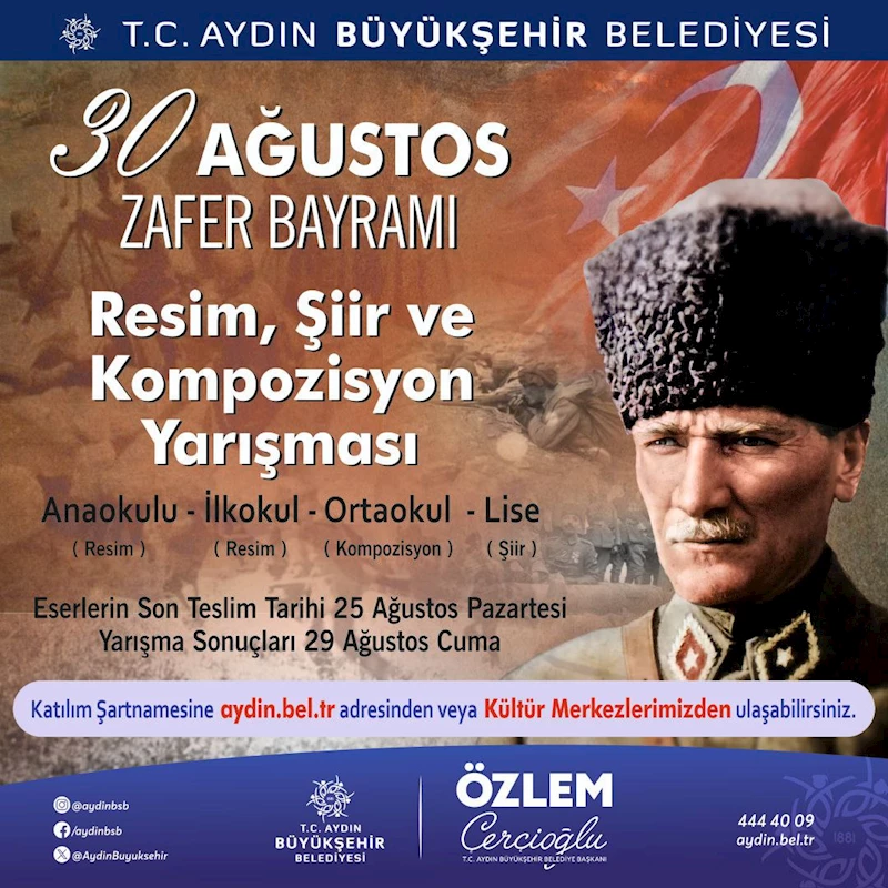 BAŞKAN ÇERÇİOĞLU’NDAN 30 AĞUSTOS TEMALI ÖDÜLLÜ RESİM, ŞİİR VE KOMPOZİSYON YARIŞMASI
