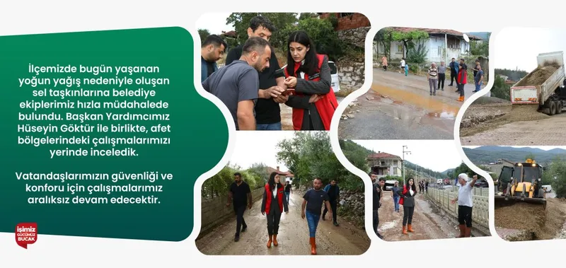 İlçemizde bugün yaşanan yoğun yağış nedeniyle oluşan sel taşkınlarına belediye ekiplerimiz hızla müdahalede bulundu.