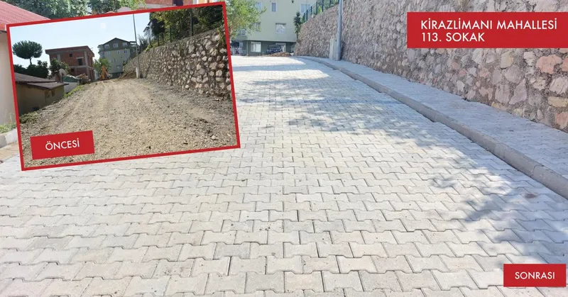 KİRAZLİMANI MAHALLESİ’NDE PARKE YOL SEFERBERLİĞİ
